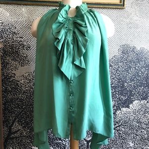 Jonesy blouse emerald silk ruffle blouse Anthropologie XS
